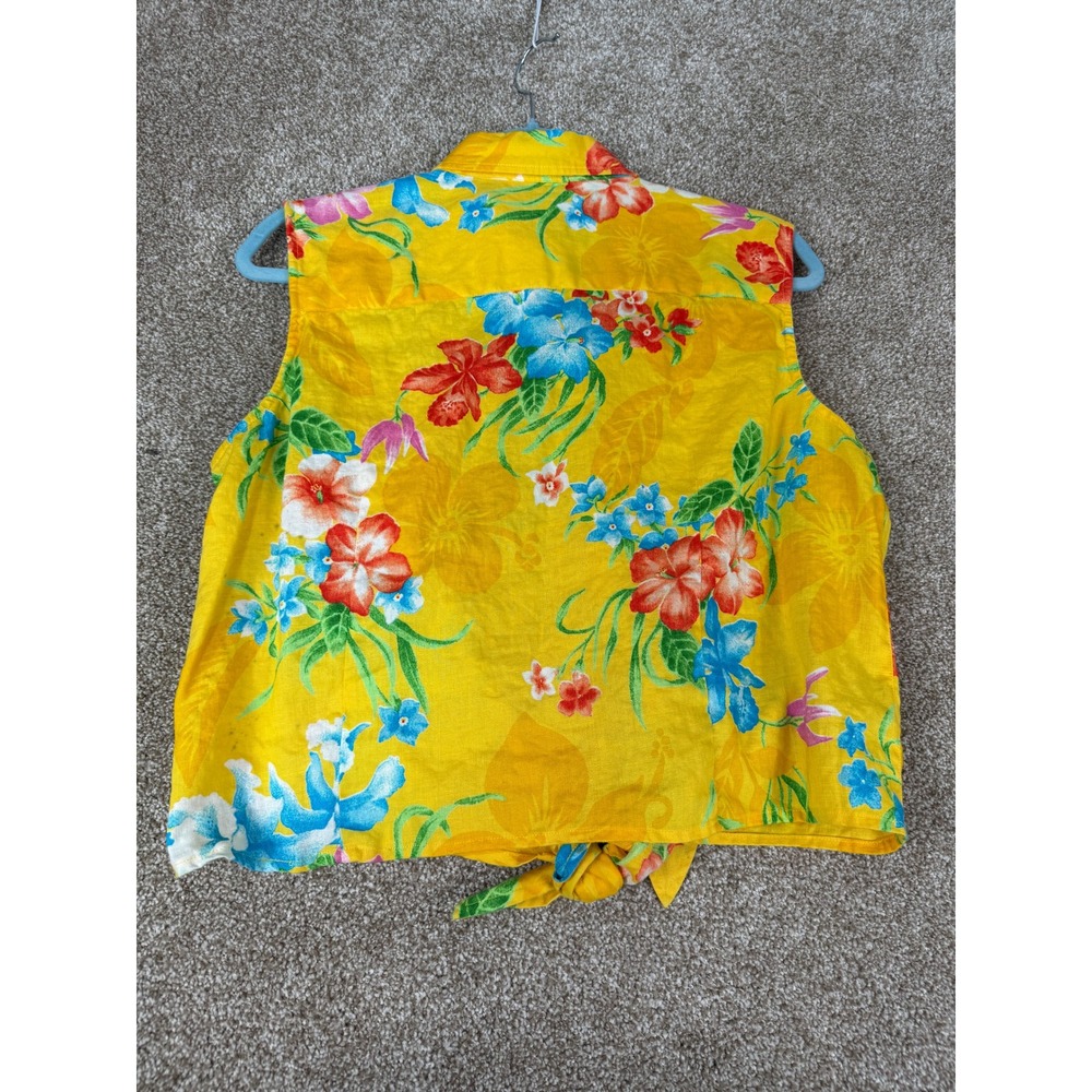 Lauren Ralph Lauren Yellow Linen Tropical Floral Tie Front Sleeveless Top XL - Picture 6 of 11